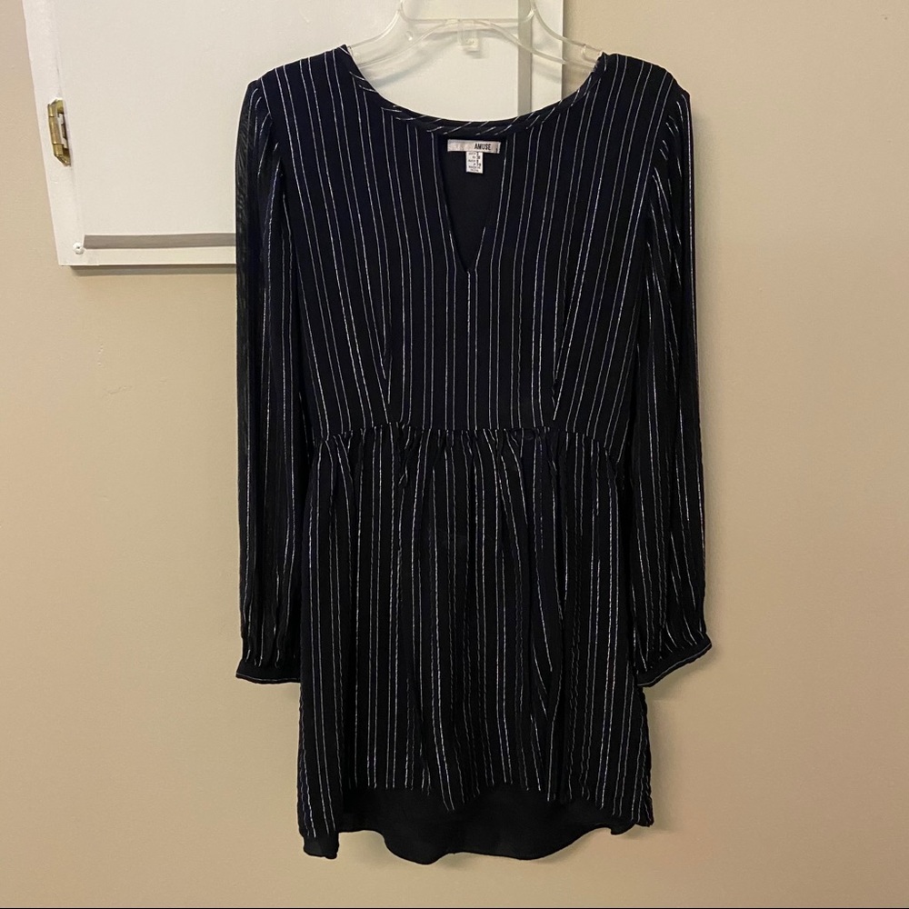 Black Long Sleeve Dress w/ Silver Stripes